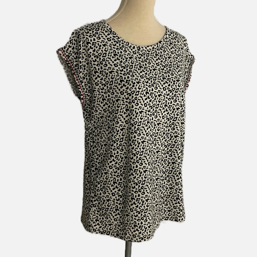 hem & thread Animal Print Top Women Cap Sleeve Leopard Cheetah Beige Black Small